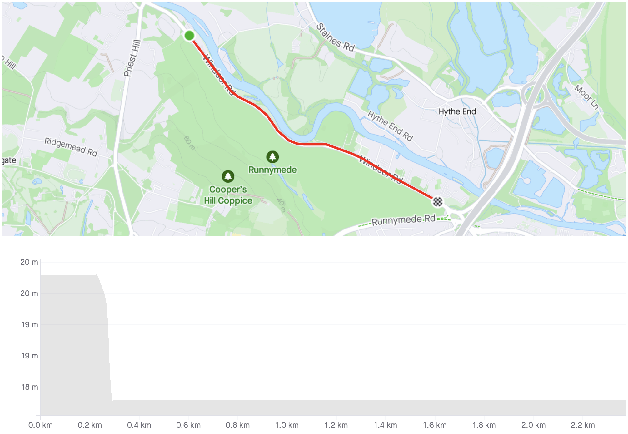 A map displaying the Surrey Cycling Club's running route.