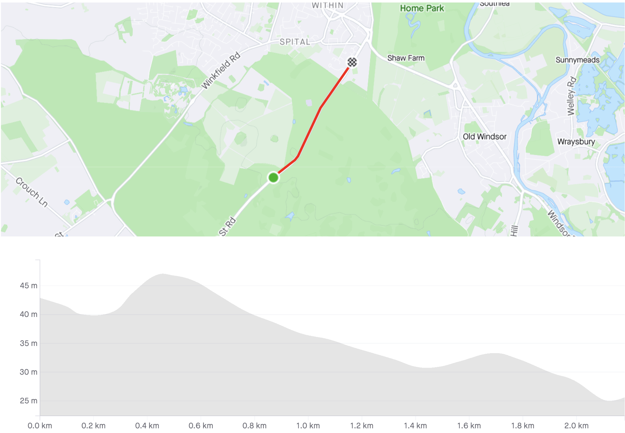 A map displaying Surrey Cycling Club's bike ride route.