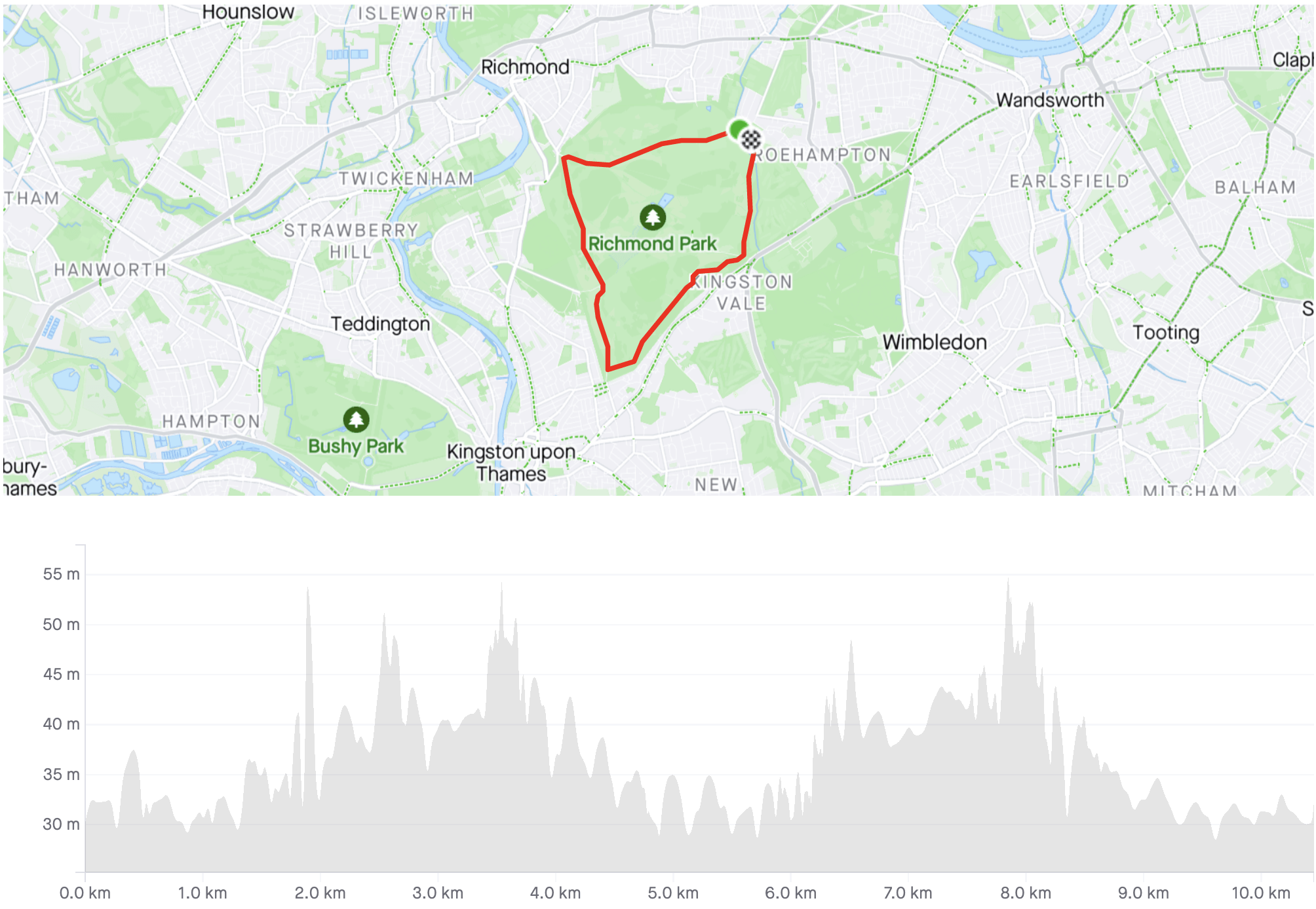 A map displaying the Surrey Cycling Club's bike ride route.